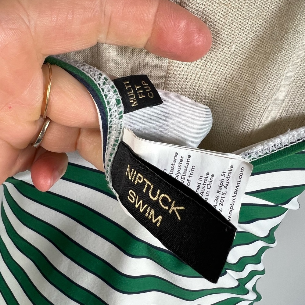 NIPTUCK SWIM Green White Striped Multi Fit Cup One Piece Swimsuit Womens 10 - Picture 9 of 10